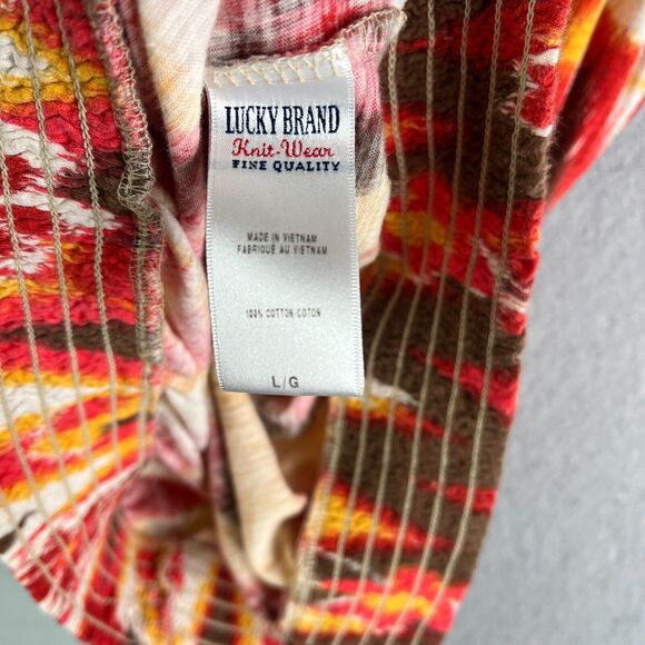 Lucky Brand Top Womens L Pullover Red Yellow Floral Metal Buttons Elastic Hem - Picture 9 of 12